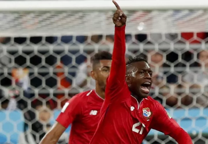 José Luis "Puma" Rodríguez festeja el gol de Panamá ante Túnez durante el mundial de Rusia 2018. Foto:EFE