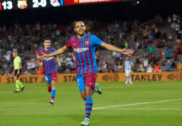 Martín Braithwaite celebra su segundo gol con Barcelona. Foto:EFE