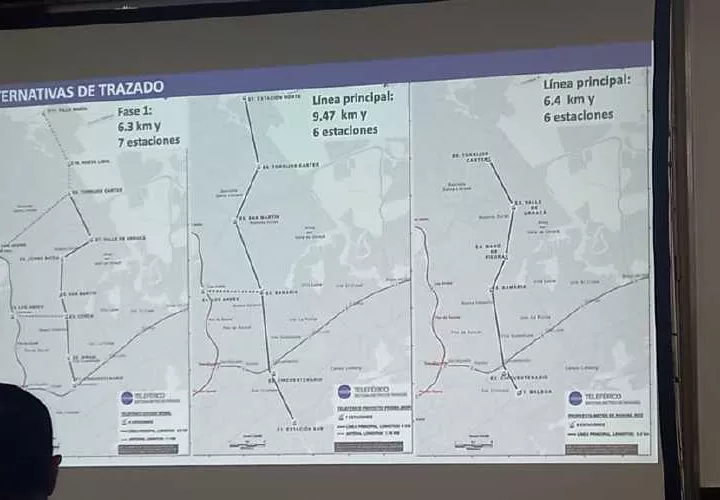Estas son las tres alternativas de trazado que se manejan sobre el teleférico de San Miguelito.  Francisco Paz