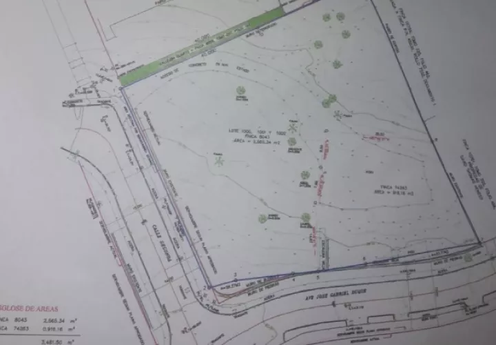 Delimitación del terreno que pertenece a la constructora (azul), y la servidumbre que, de acuerdo a la norma, deben respetar (verde).  Cortesía