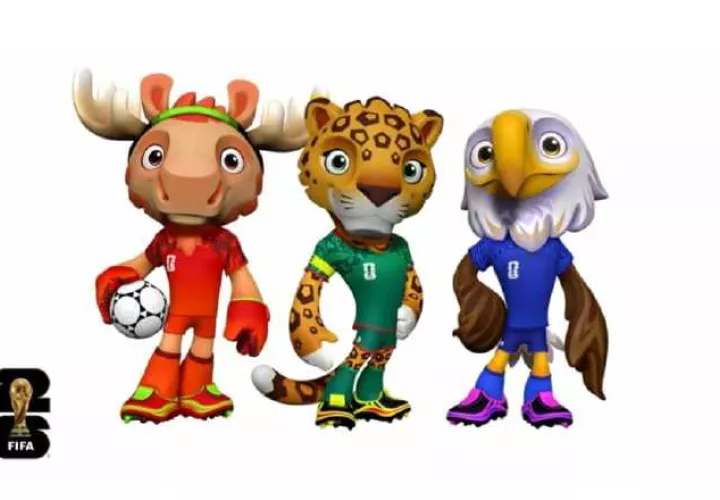 Mascotas del Mundial 2026 de izquierda a derecha: Maple, el alce canadiense; Zayu, el jaguar mexicano, y Clutch, el águila americana. Foto: ERFE