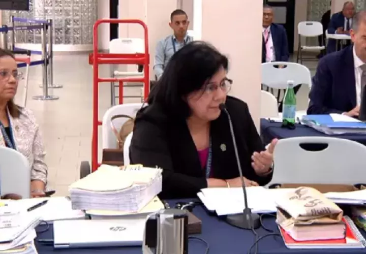 La fiscal del caso, Ruth Morcillo, durante la presentación de las más de 10 mil fojas con "nuevas" pruebas. Cortesía