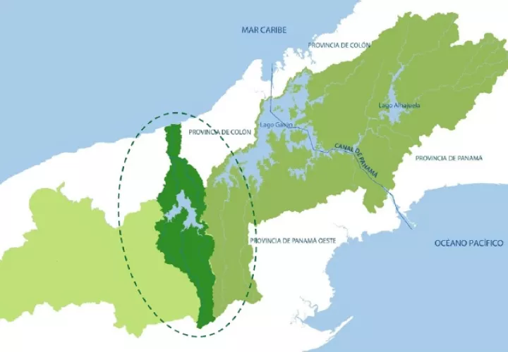 Ubicación geográfica del embalse que abarcará Panamá Oeste, Coclé y Colón.  Cortesía