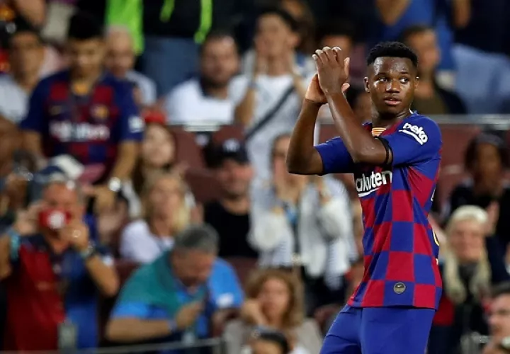 Ansu Fati durante el partido del Barcelona. Foto:EFE 