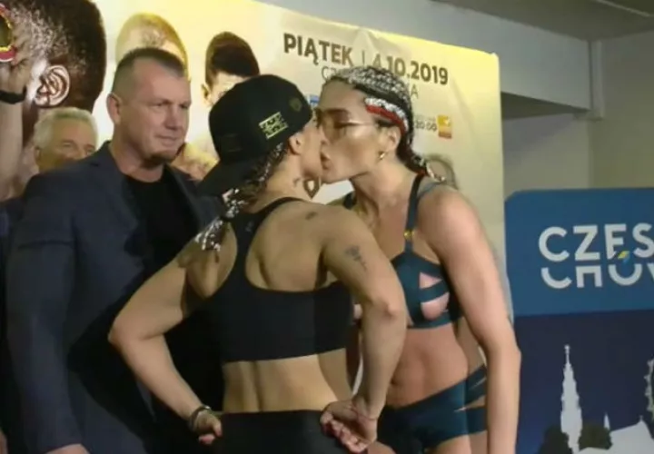 Ewa Brodnicka le planta un beso Soledad Matthysse y esta responde con una bofetada. Foto Captura