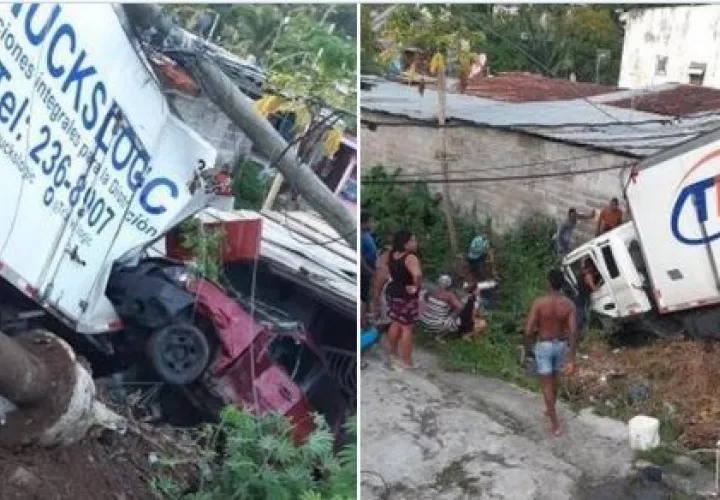Camión perdió el control, chocó contra siete autos y una casa; hay tres heridos. Foto: Redes sociales.