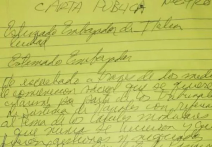 Carta de Martinelli dirigida al embajador de Italia en Panamá. Twitter