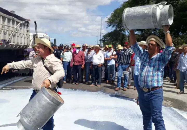Los productores en Divisa vaciaron garrafones de leche en la carretera. Foto: Thays Domínguez. 