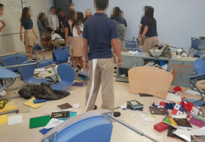 Graduandos del Colegio Panamá vandalizan salón en celebración de 'Prank Day'. Foto: Redes sociales.