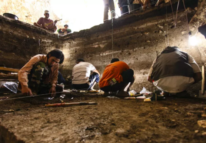 Secuencia estratológica de la cueva Liang Bua hace unos 50,000 años. Foto/AP