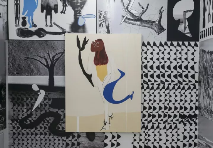 Esta es una de las interesantes piezas artísticas que exhibe en Diablo Rosso el pintor treintañero. Cortesía.
