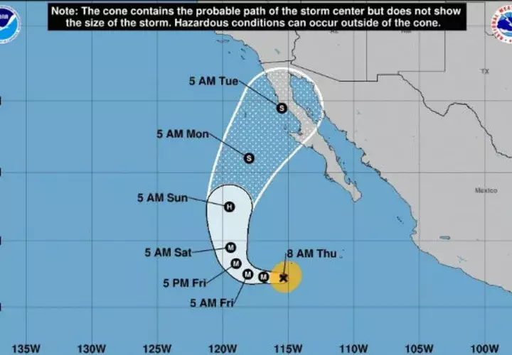 Se esperan tormentas fuertes a puntuales muy fuertes (50 a 75 milímetros) en el estado de Sinaloa, Durango y Nayarit.