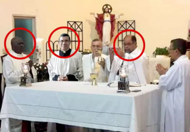 Los sacerdotes Rogelio Topin, Orlando Rivera y Karl Madrid involucrados en supuesto escándalo sexual. Foto/Redes Sociales