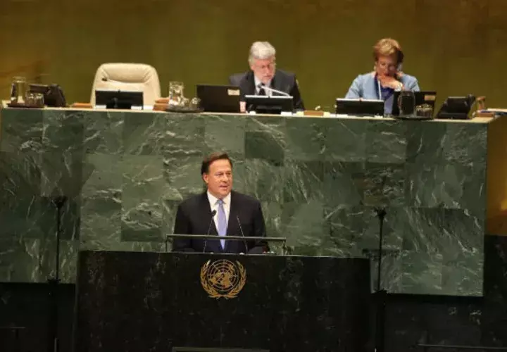 El presidente Juan Carlos Varela en su discurso de la ONU. 