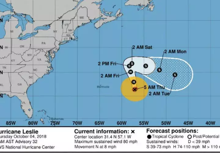 Cinco días de la tormenta tropical Leslie convertida en huracán en su trayectoria en el Atlántico. EFE