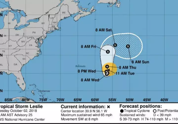 Los vientos huracanados de Leslie se extienden hasta a 45 millas. EFE 