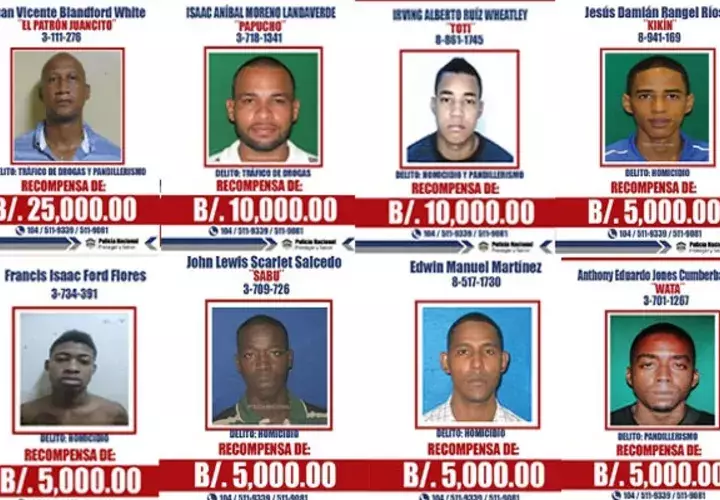 Policía Nacional ofrece más de $80 mil por homicidas, traficantes de droga y pandilleros. Foto: Panamá América.