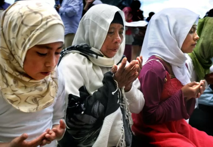 Mujeres indígenas de la comunidad Ahmadia, profesando el islam, en San Cristóbal de las Casas, en el estado de Chiapas (México). Foto: EFE.