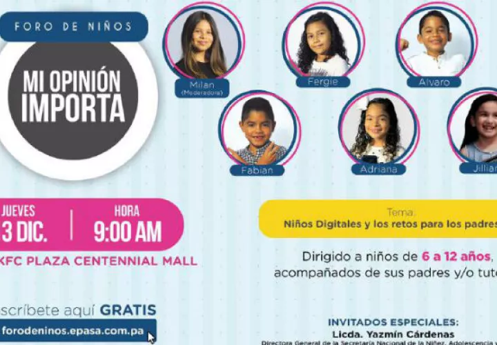 Para que los niños se sientan cómodos, hasta lo moderadora del evento será una niña, que proyectará el desarrollo del foro. Foto: Panamá América