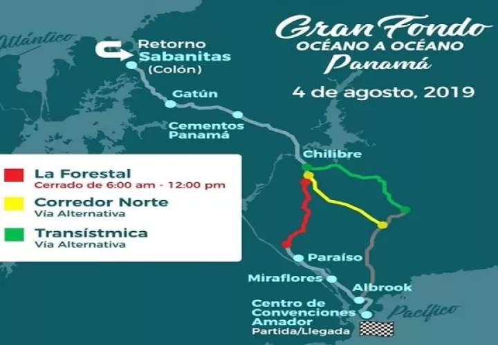 Ruta del Gran Fondo Océano a Océano Panamá. 