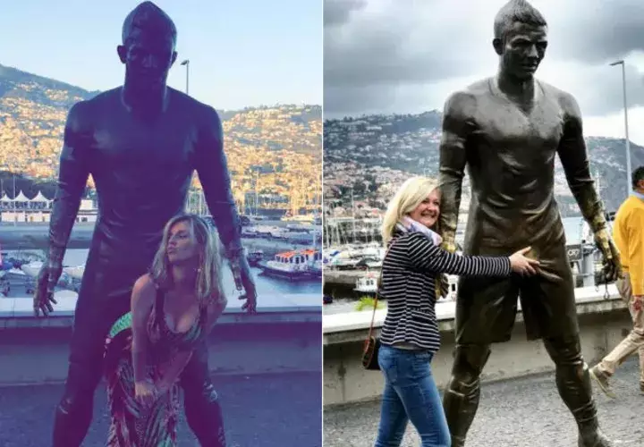 El vacilón de los turistas con la estatua de Cristiano Ronaldo. Foto Instagram