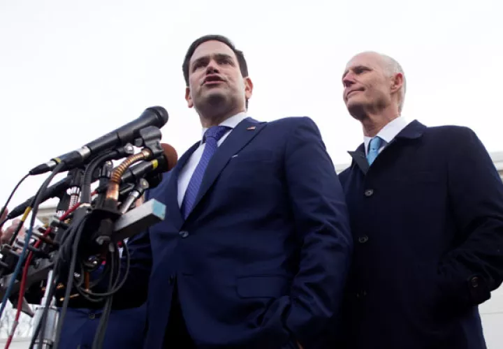 El senador republicano Marco Rubio, hace referencia a los movimientos que se han hecho en favor de Juan Guaidó. FOTO/ EFE
