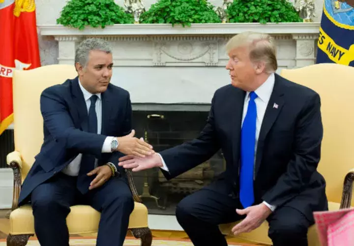 Los presidentes Iván Duque (izq) de Colombia y Donald Trump de EE.UU. se reunieron en Washington. Foto: EFE.