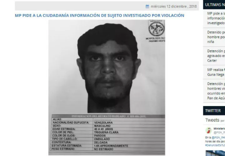  Ministerio Público busca a venezolano que violó a una mujer en Panamá Oeste. Foto: Ministerio Público.